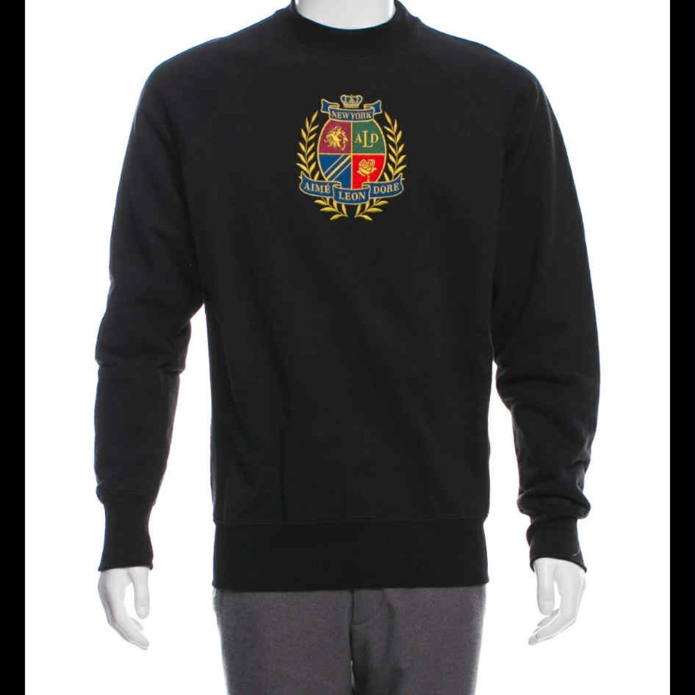 Aime Leon Dore Black Crewneck Sweater with Colorful Crest